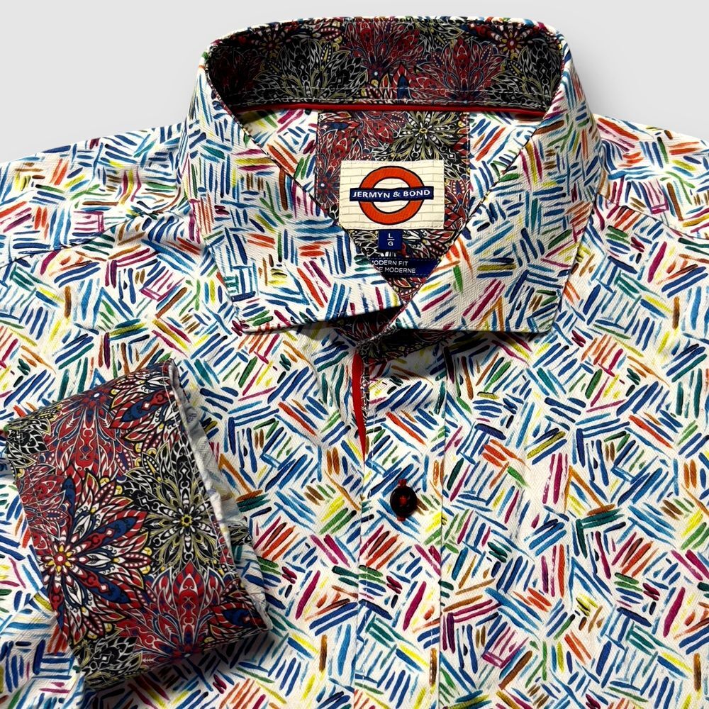 Jermyn & Bond Shirt Mens Large Modern Fit Colorful Abstract Paisley Flip Cuff‎